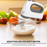 Clatronic-mixer | Kraftvoller 400 Watt-motor | Handmixer | Turbostufe & 5 Geschwindigkeitsstufen | Handmixer | Spülmaschinengeeignete Edelstahlquirle Und-Knethaken | HM 3775 Keuken Naty Shop