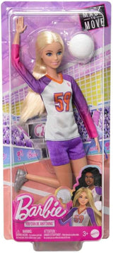 Barbie Made to Move - Volleybalspelerpop met T-shirt en bal - 22 gewrichten voor realistisch spelen, inclusief volleybal en sportkleding, HKT72 Naty Shop-poppen