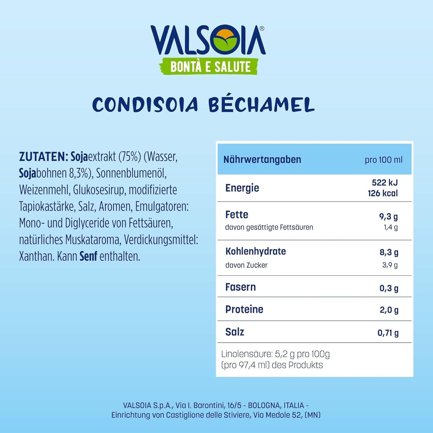 Bechamelconditioner, Lactosevrije Bechamel, Veelzijdig in koken, Ideaal voor veganisten en vegetariërs, 6 x 200 ml