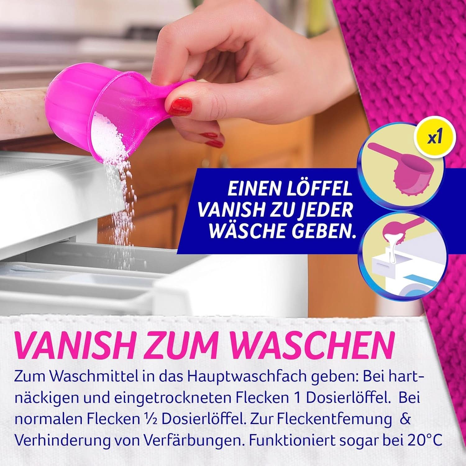 Vanish Oxi Action Poeder Roze - 1,125 Kg - chloorvrij vlekverwijderings- en wasverbeteringspoeder - voor gekleurde was Wasmiddelen Naty Shop