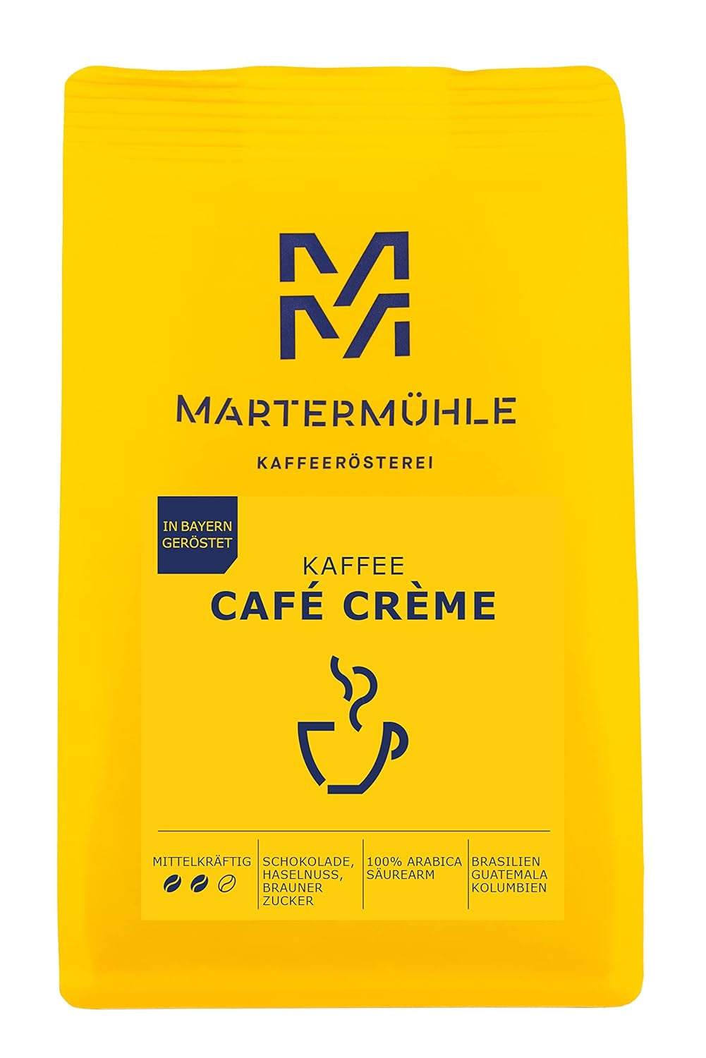 Martermühle Café Crème Kaffeebohnen 500g mittelkräftig I Arabica I Smaken: Brauner Zucker, Haselnuss, Schokolade I Ganze Kaffeebohnen schonend geröstet, säurearm