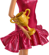 Barbie Toernooidanserespop in rode jurk met ruches, dansschoenen, bruin haar en danstrofee-accessoires, JFR09