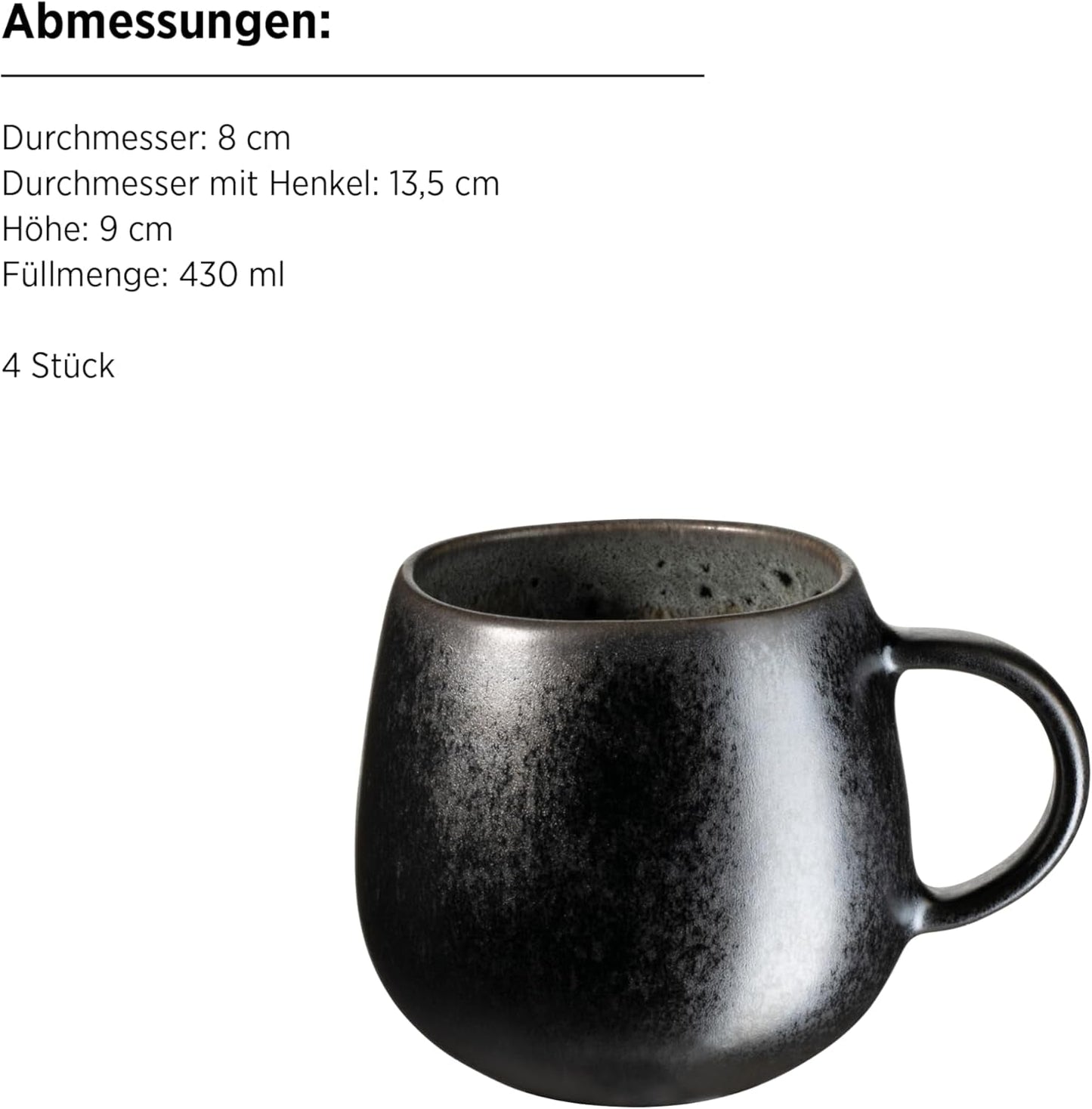 MÄSER Carellia 12-delige ontbijtset - keramiek uit Portugal - reactief glazuur - 4 dessertborden 23 cm, 4 kommen 15 cm, 4 koffiemokken 430 ml - vaatwasser- en magnetronbestendig, grijs