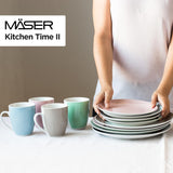 MÄSER Kitchen Time II, Serviesset voor 4 personen, Combiservies met 16 stuks in pastelkleuren met subtiel patroon, Porselein, Roze