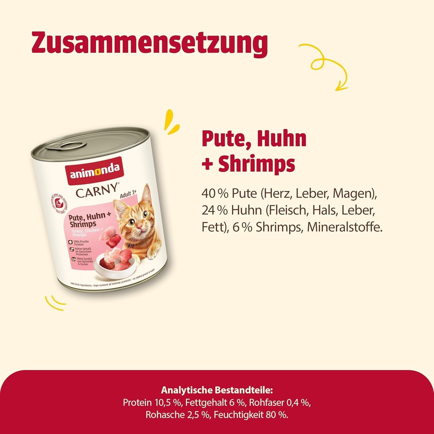 Animonda Carny kattennatvoer kalkoen + kip + garnalen (6 x 800 g), graanvrij, suikervrij natvoer met verse vleesingrediënten