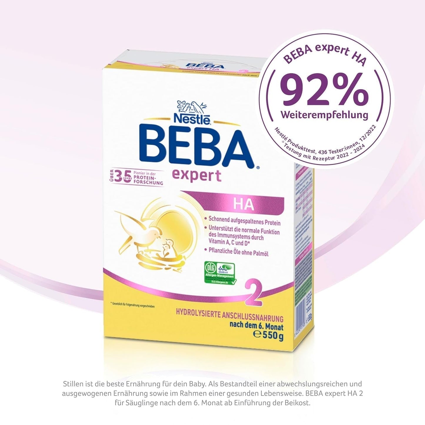 BEBA Expert HA 2 Opvolgmelk na 6 maanden, babyvoeding met gehydrolyseerd eiwit, alleen lactose, palmolievrij, verpakking van 6 (6 x 550 g) Naty Shop