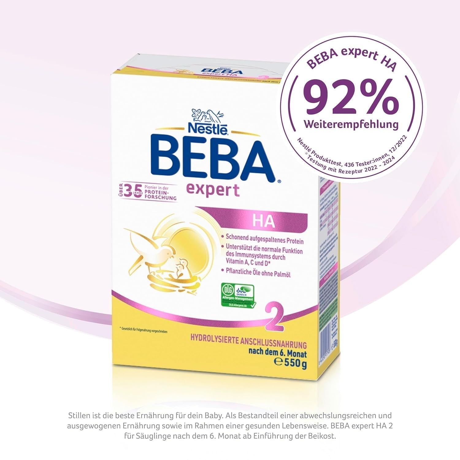 BEBA Expert HA 2 Opvolgmelk na 6 maanden, babyvoeding met gehydrolyseerd eiwit, alleen lactose, palmolievrij, verpakking van 6 (6 x 550 g) Naty Shop
