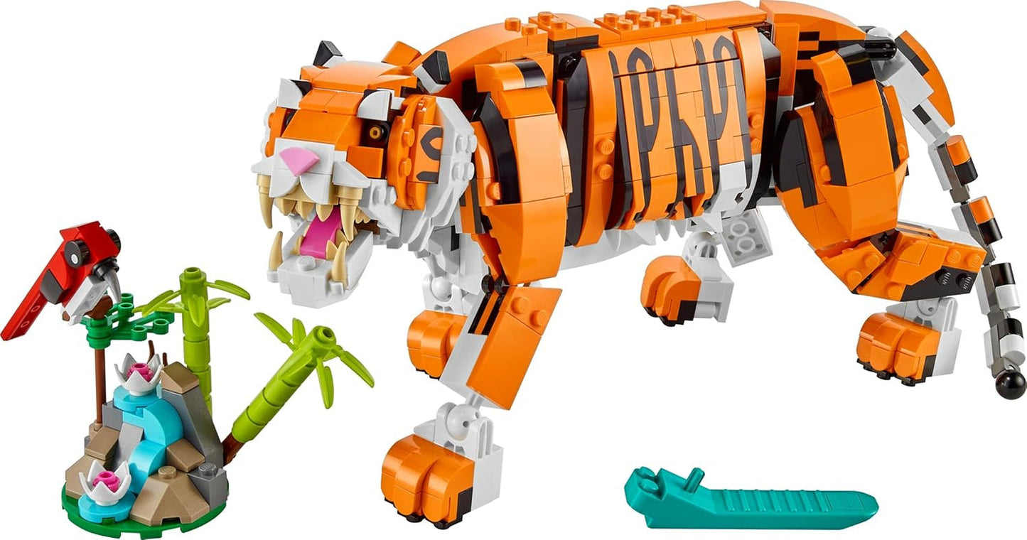 LEGO 31129 Creator Majestueuze Tijger, Panda of Vis 3-in-1 Dierenfigurenset Speelgoed voor kinderen, jongens en meisjes Dieren bouwen speelgoedbouwsets Bekijk de LEGO-Store