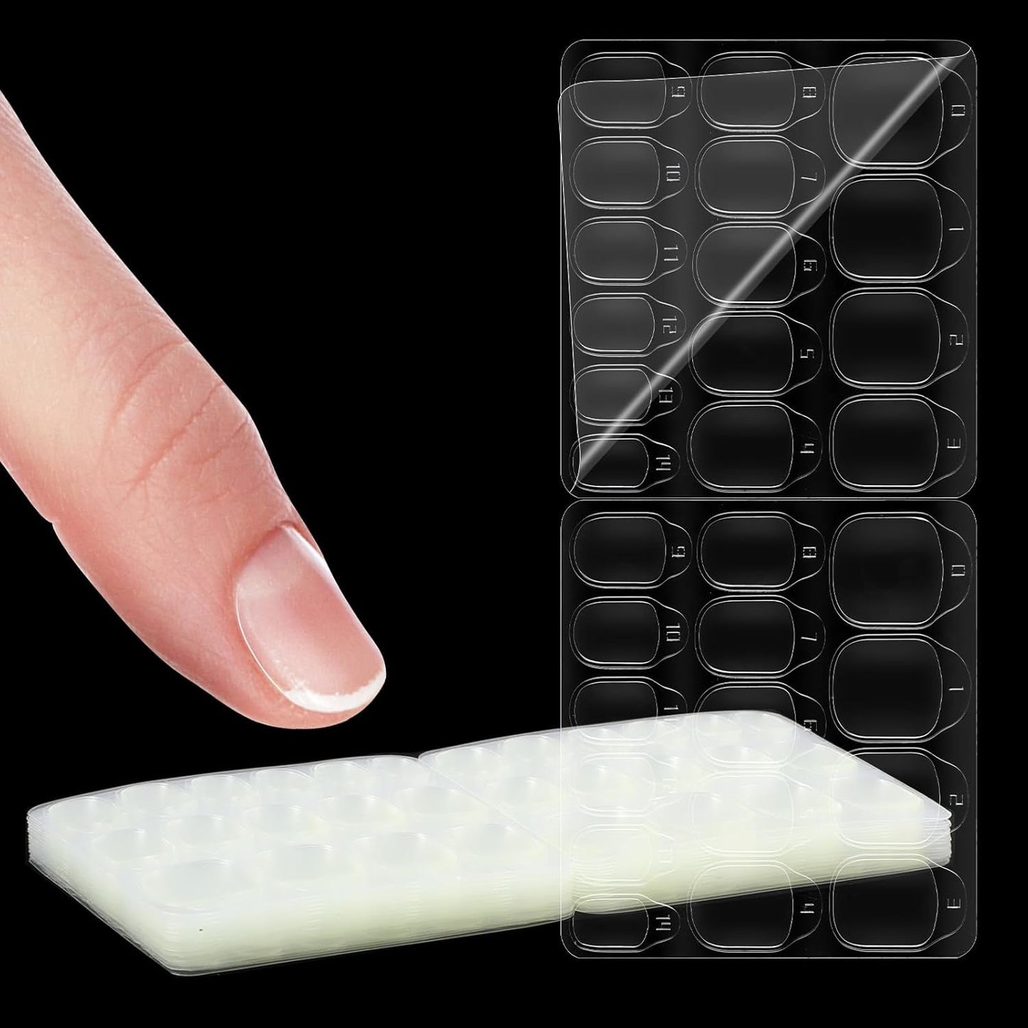 15 vellen / 450 stuks zelfklevende nagelpads, 15 maten transparante nagelzelfklevende pads, dubbelzijdige geleigel, nagelsticker, druk op nagels, zelfklevende pads voor doe-het-zelf-manicure-decoratie-accessoires