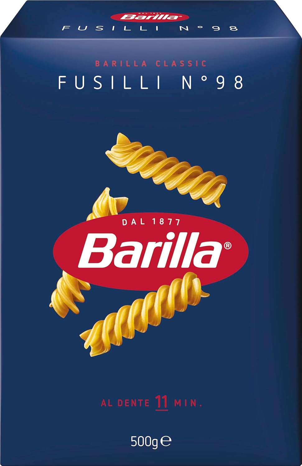 Barilla Pasta Classic Fusilli nr. 98 van hoge kwaliteit durumtarwe, altijd al dente, Chili, Spaghetti, Fusilli, Penne, Italiaans, 500g
