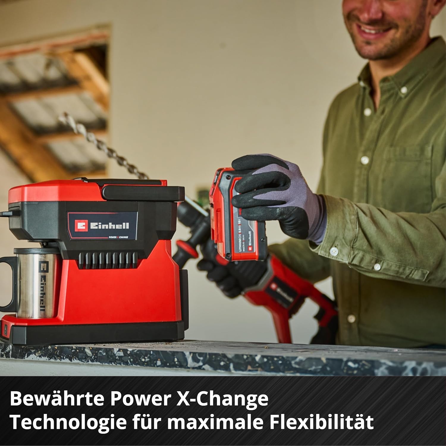 Accu-espressomachine Einhell TE-CF 18 Li-Solo Power X-Change (18 V, 240 ml watertank, voor filterkoffie en koffiecapsules, draaggreep, incl. koffiekopje met deksel, zonder batterij)