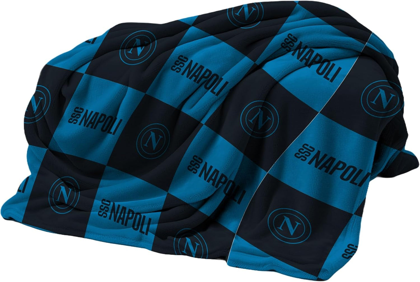 SSC Napoli zachte deken met logo, warme deken voor bank en bed, maat 150 X 210 cm, soft touch, lichtblauw, officieel product Hermet Bedden en Dekens