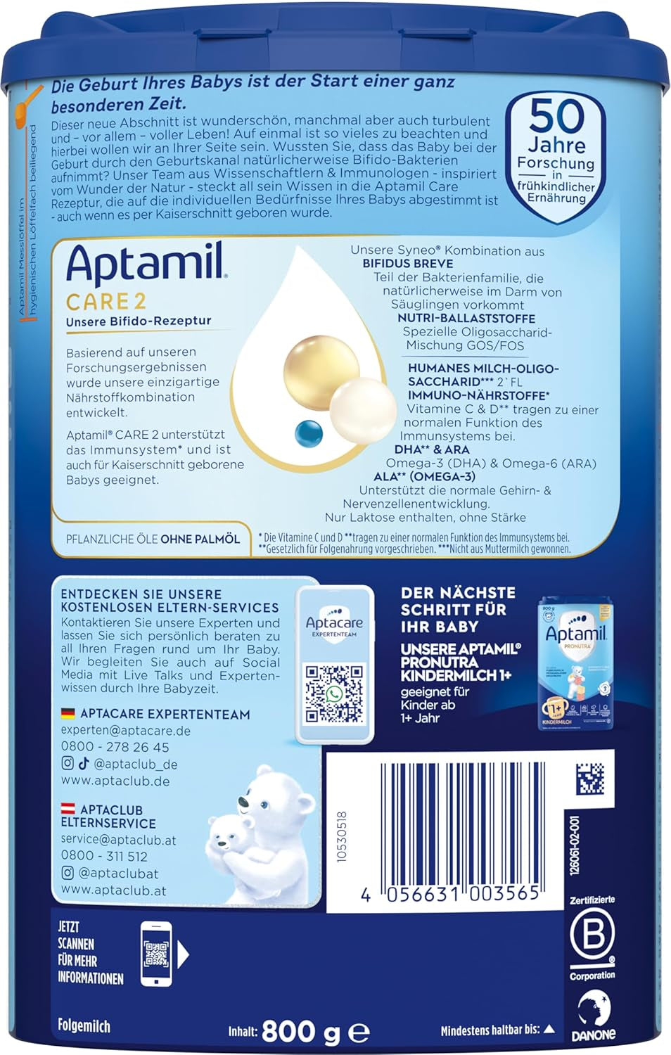 Aptamil Care 2 – Ook geschikt voor baby's geboren via een keizersnede – 1 x 800 g