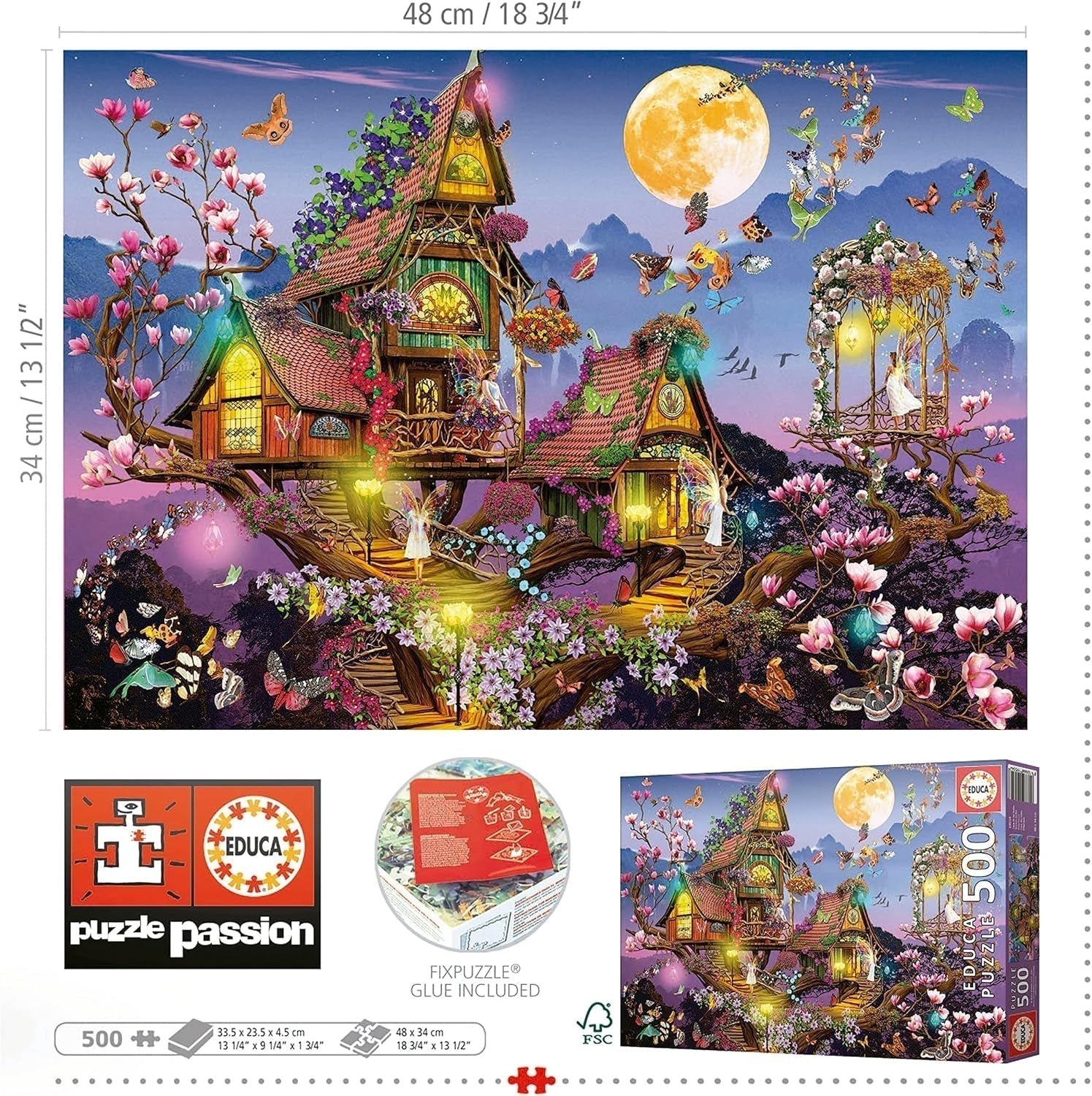 Educa - Puzzel 500 stukjes voor volwassenen | sprookjeshuis, puzzel van 500 stukjes voor volwassenen en kinderen vanaf 11 jaar, fantasie, sprookjes, feeën (19554) Puzzel Naty Shop