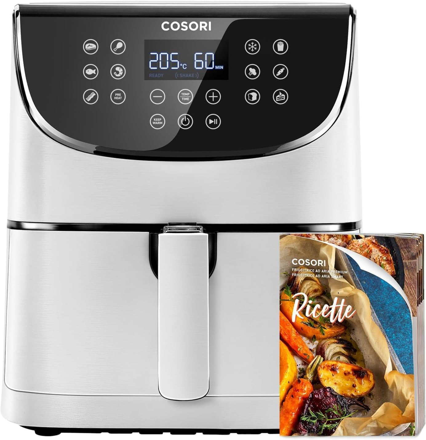 COSORI Heteluchtfriteuse Airfryer, 12-in-1 Luchtfriteuse XXL 6,2L, Heteluchtfriteuse met kijkvenster en roerherinnering, 80 recepten Huishoudelijke apparaten Naty Shop Wit 5,5L Premium