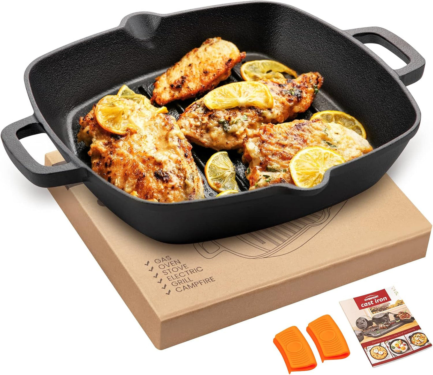 OVERMONT gietijzeren grillpan met handvat Potten en pannen Naty Shop Vierkant 26Cm