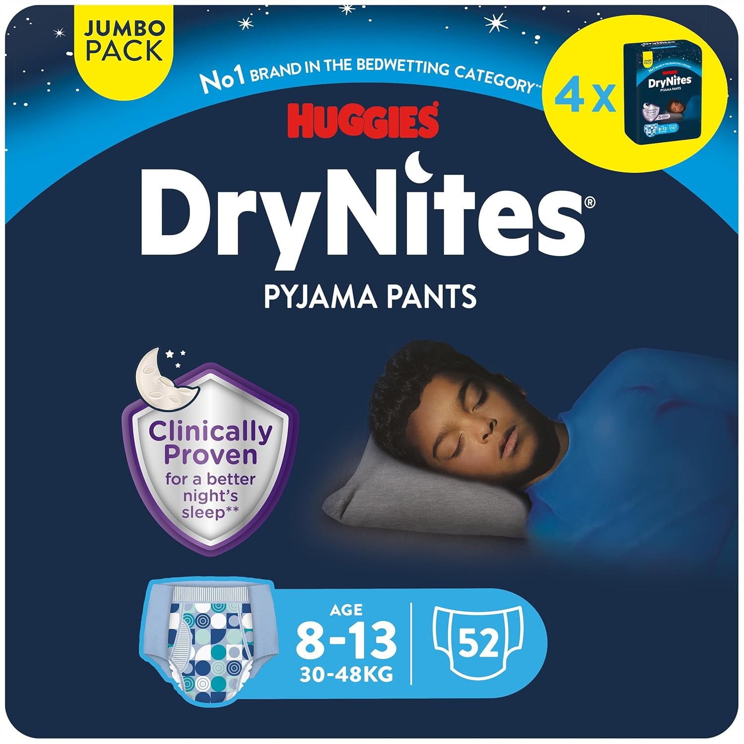Huggies DryNites superabsorberende nachtluiers voor jongens van 8-13 jaar (30-48kg) 27 stuks (3 x 9 stuks) Pantyluiers