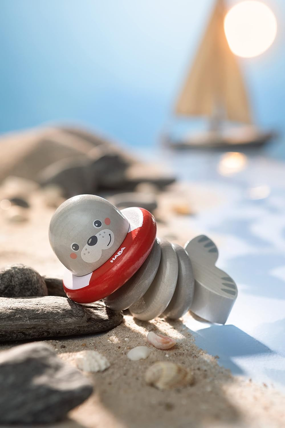 HABA 306691 - Rammelaarfiguur zeehond, grijpspeelgoed vanaf 6 maanden, Made in Germany, grijs Babyspeelgoed Naty Shop