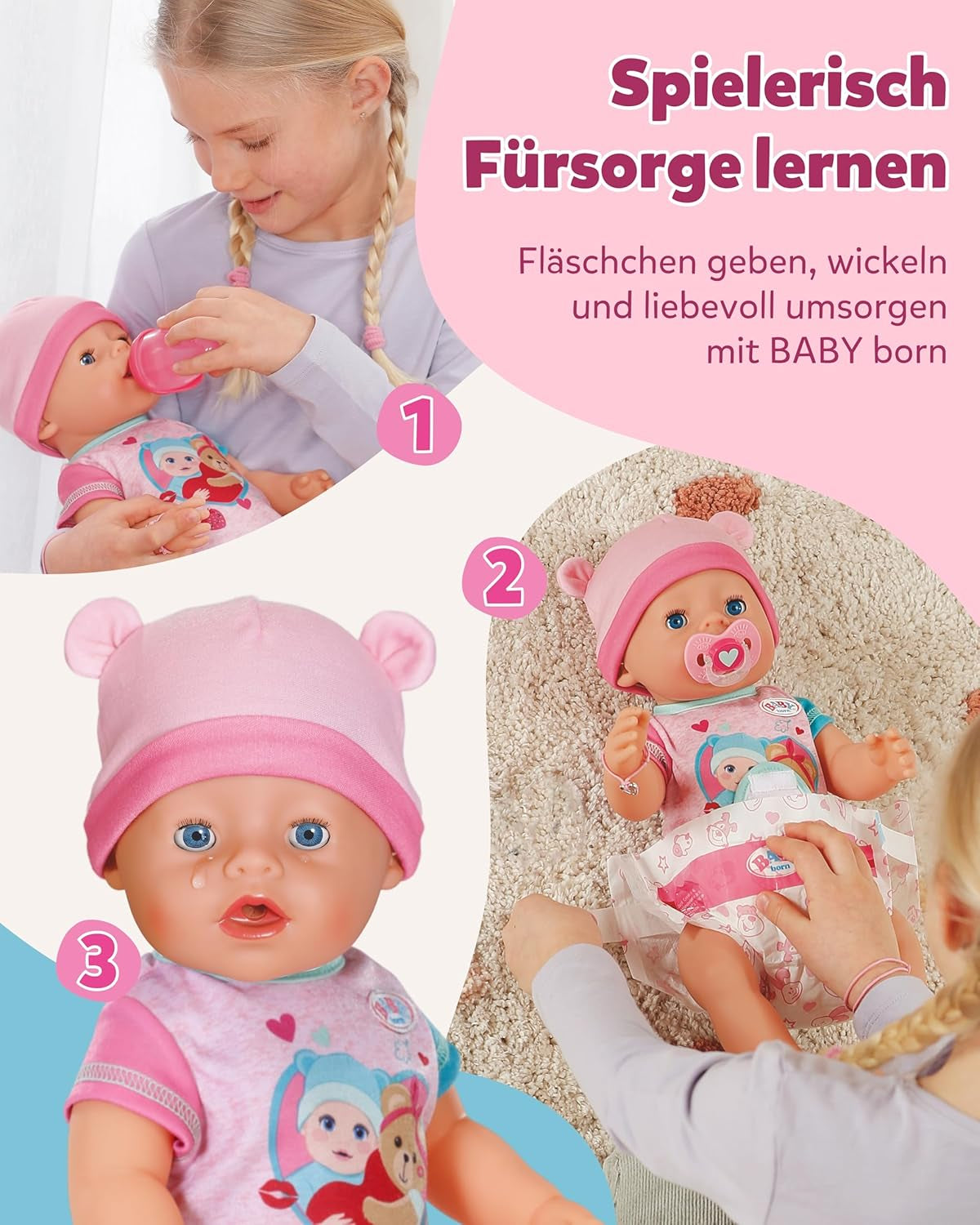 BABY Born Emma - babypop 43 cm - 10 functies inclusief accessoires en matras - Werkt volledig zonder batterijen - Geschikt voor kinderen vanaf 3 jaar
