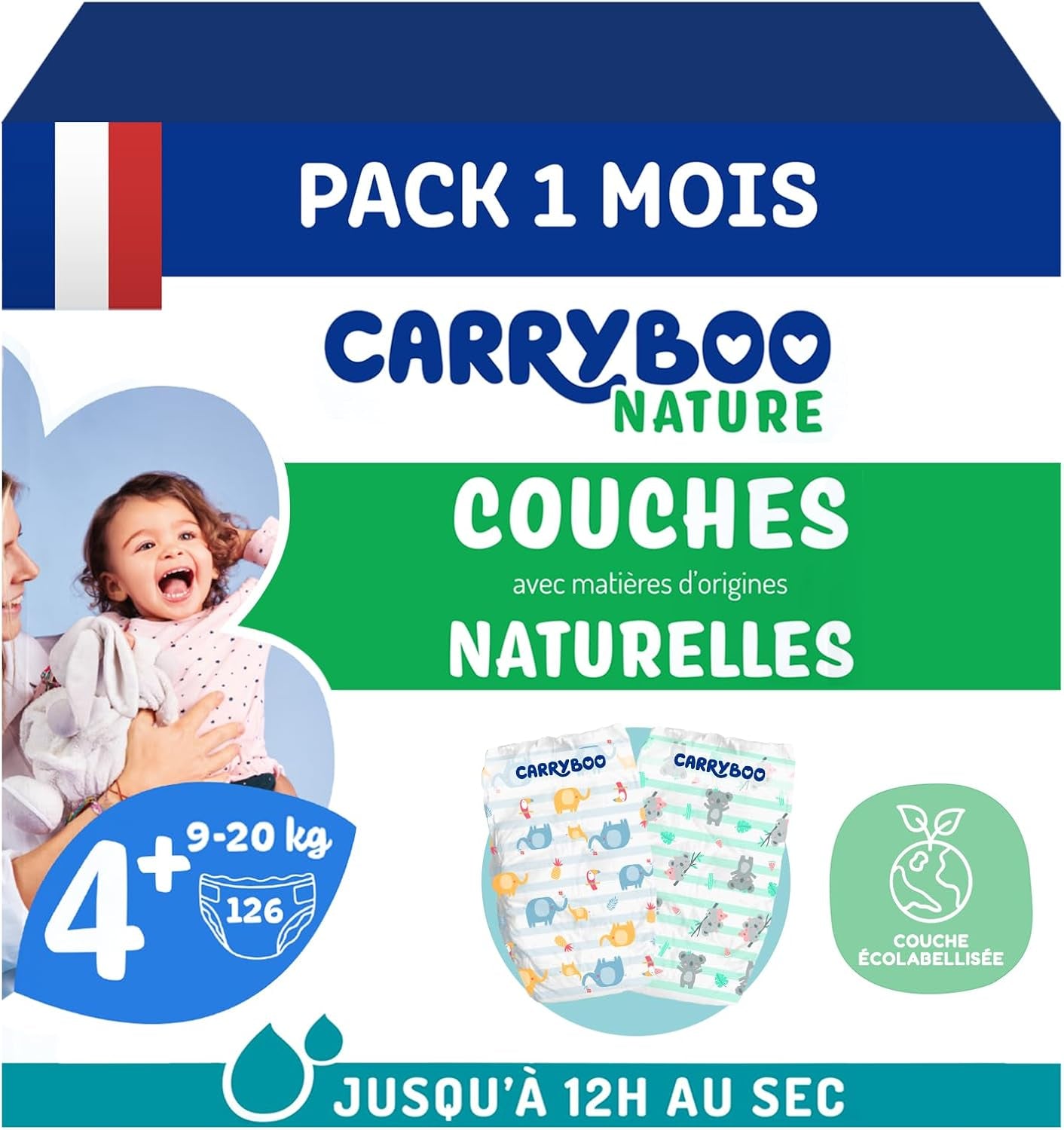 - Luiermaat 4+ 9-20 kg – Ökologische Babywaidern – natürliche Babypflege, hypoallergeen, ohne Parfüm und auslaufsicher – hermestellung in Frankreich – 126 wegwerpluiers – 1 maand