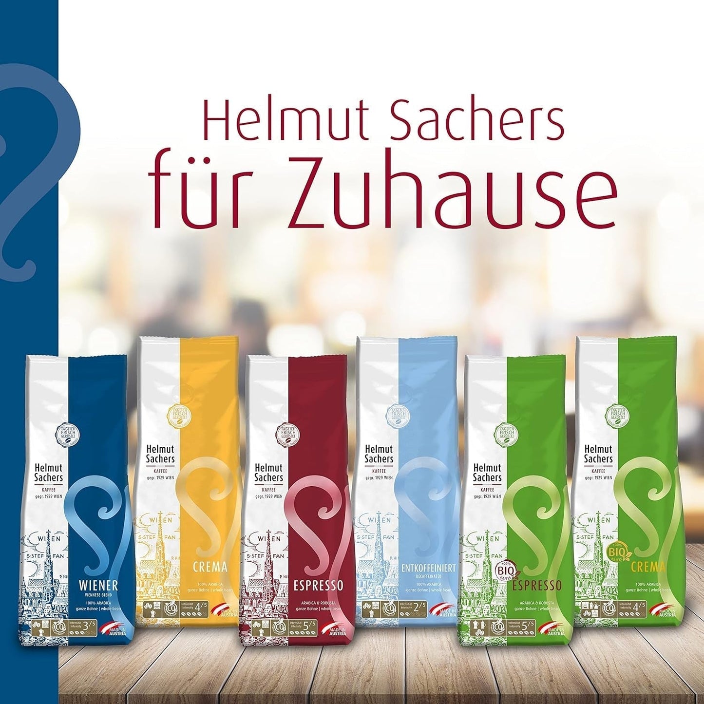 Helmut Sachers Kaffee - Weense melange, sterkte 3/5, 100% Arabica, hele koffiebonen, 6 X 500G Naty Shop