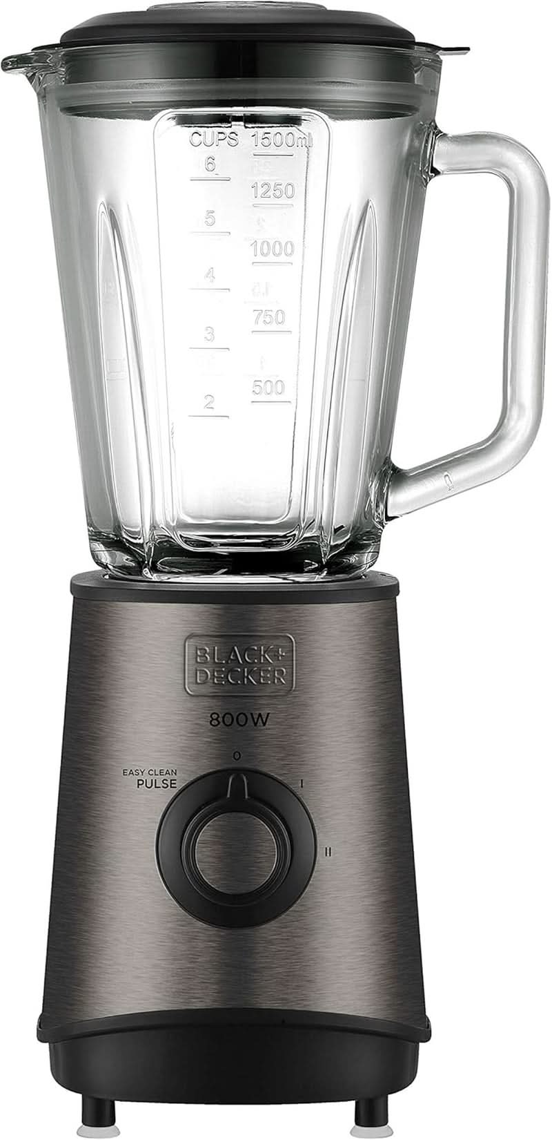 BLACK+DECKER Keukenmixer | 500W | 2 snelheden | Pulsfunctie | Glasrug | 1,5L | Edelstahlmesser Mit 4 Klingen | Herausnehmbar en Leicht Zu Reinigen | Weiß Und Grau Keuken Naty Shop 800W Edelstahl