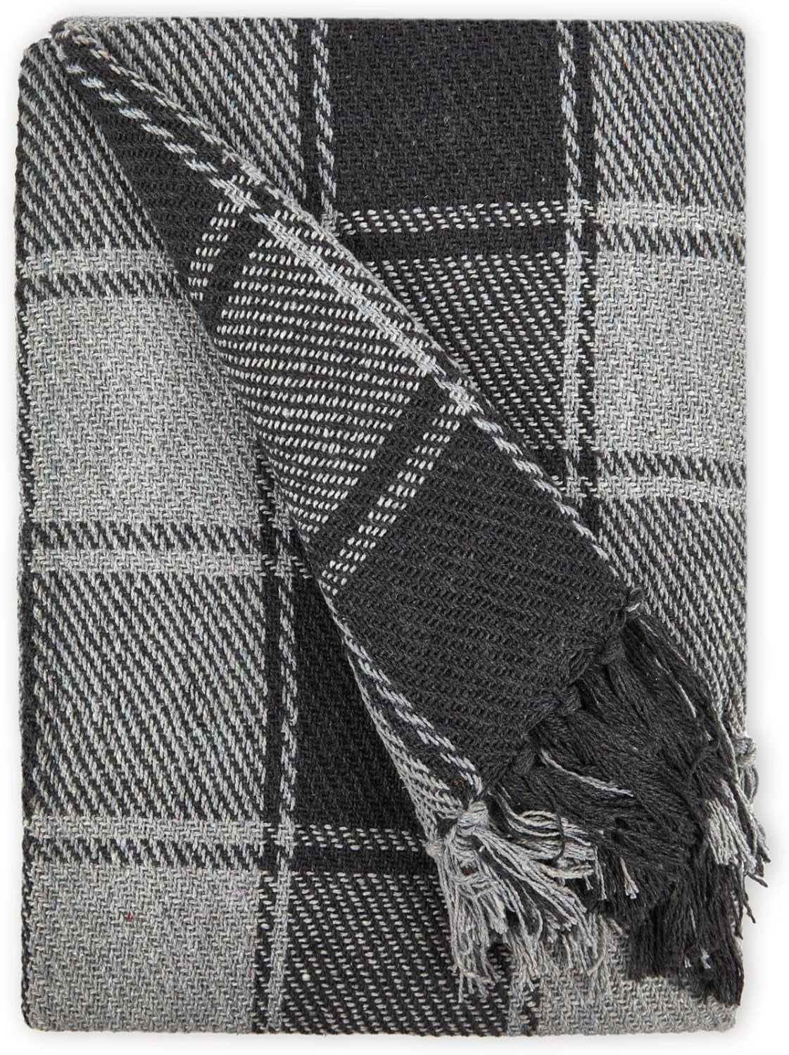Frisco plaid, Gerecycled katoen, Traditioneel, Plaid, Voor stoel, bank, bank, plaid, deken, Antraciet, 127 X 152 Cm Bedden en Dekens Emma Barclay