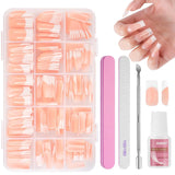 240-delige set valse nageltips, French Press op kunstnagels, pers op Franse nagels, 12 maten, nepnagels met lijm voor dames en heren (naakt wit medium amandel)