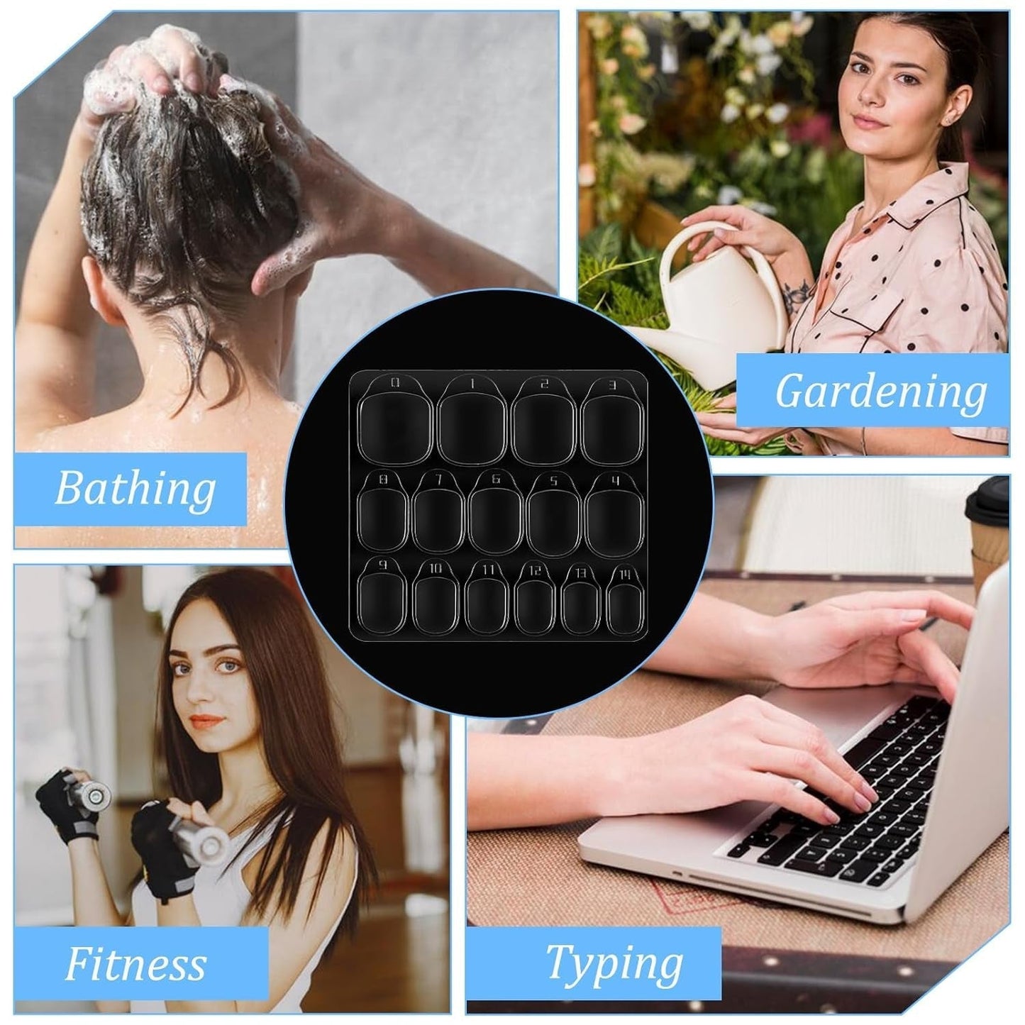 15 vellen / 450 stuks zelfklevende nagelpads, 15 maten transparante nagelzelfklevende pads, dubbelzijdige geleigel, nagelsticker, druk op nagels, zelfklevende pads voor doe-het-zelf-manicure-decoratie-accessoires