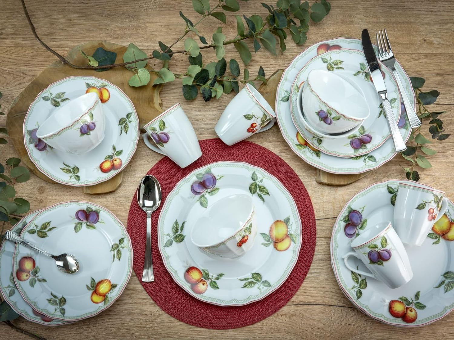 CreaTable, 16999, Flora ORCHARD-serie, 16-delige serviesset voor 4 personen, porseleinen combiservies, vaatwasser- en magnetronbestendig, gemaakt in Europa