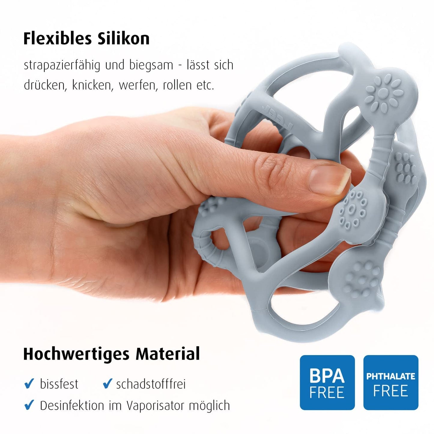 Reer Bite&Play Baby Bijtring Bal en Catcher, Bijtring en speelgoed voor peuters, geweldig cadeau