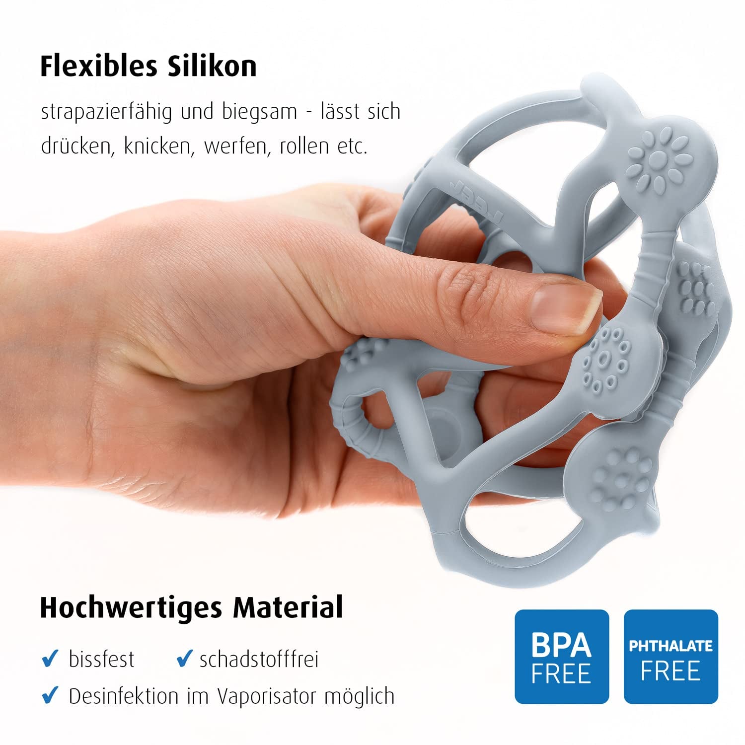 Reer Bite&Play Baby Bijtring Bal en Catcher, Bijtring en speelgoed voor peuters, geweldig cadeau