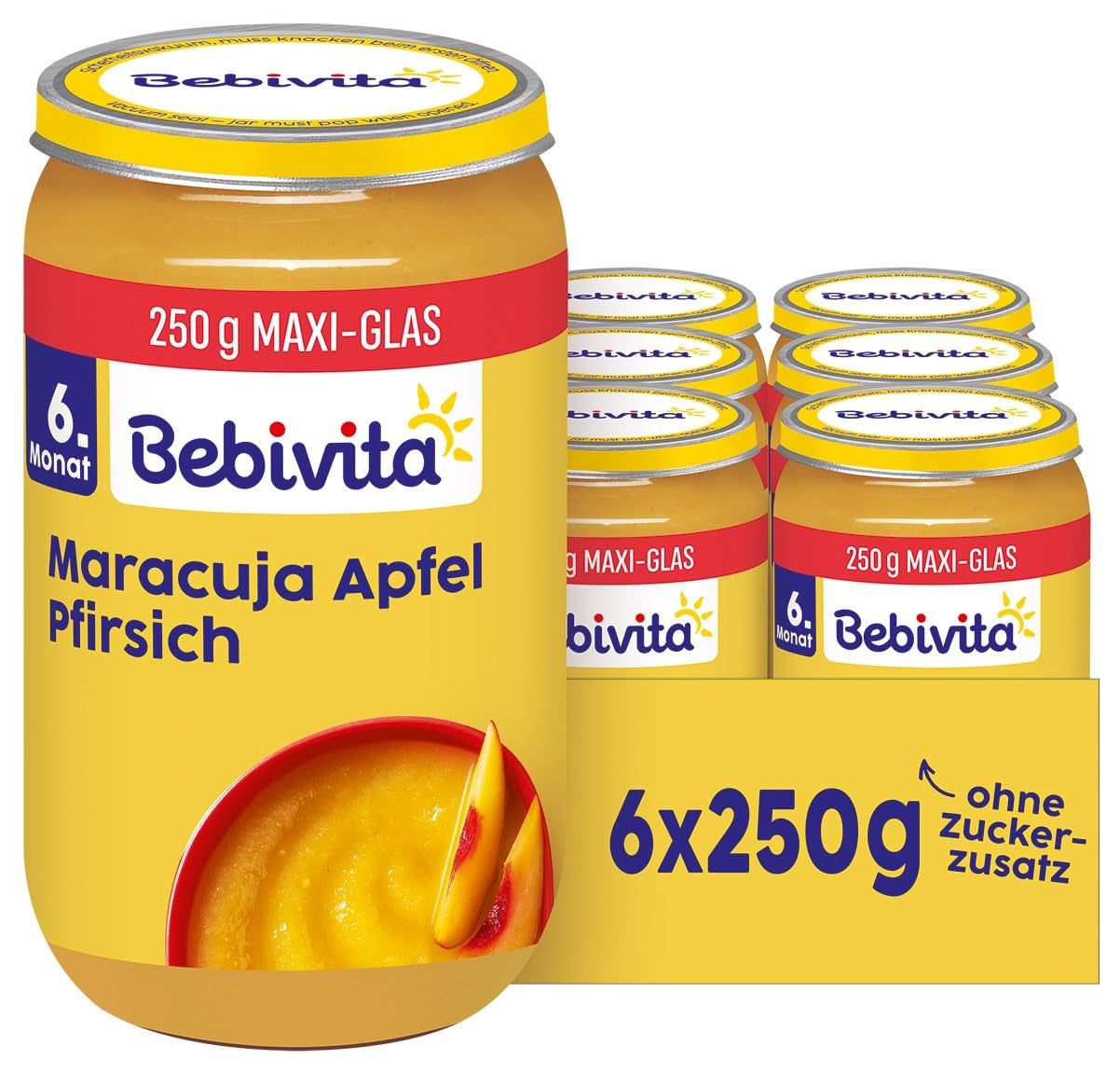 Perziken en passievrucht in appelsap, 250 g, verpakking van 6 (6x250 g)