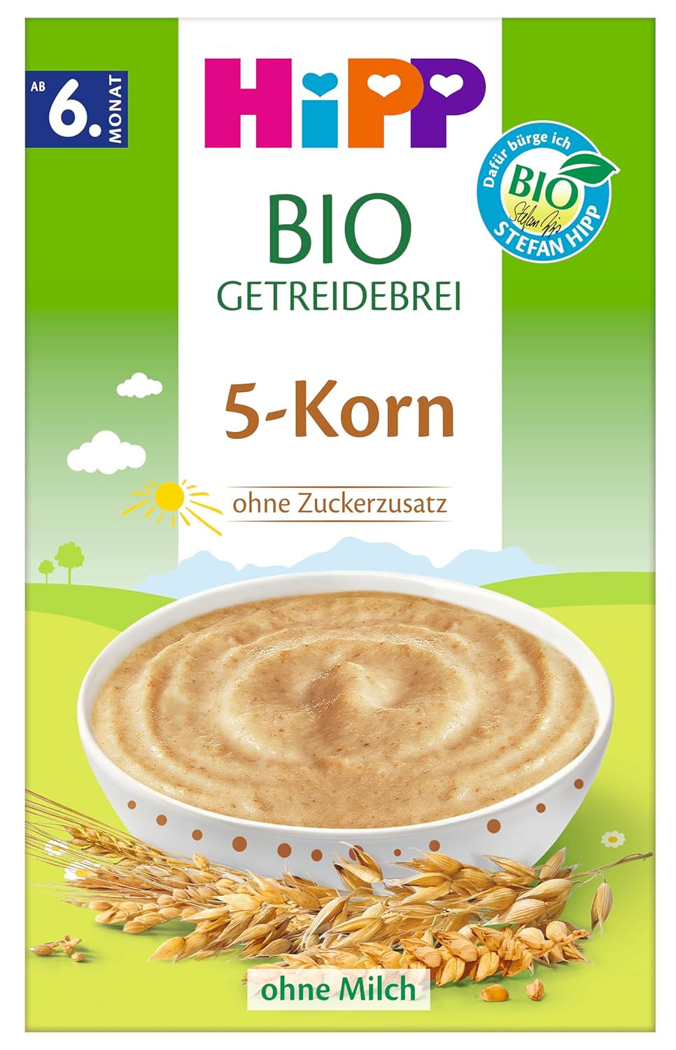 HiPP biologische granenpap met 5 granen (7 x 200 g), vanaf 6 maanden, zonder toegevoegde suikers, zacht voor het buikje van de baby, beste biologische kwaliteit