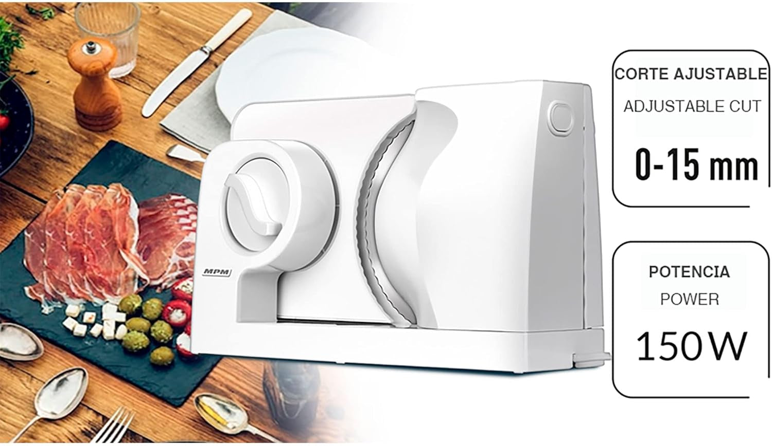 MPM MKR-05 Universele elektrische snijmachine, instelbare snijdikte tot 15 mm, 150 W Shredders en Slicers Naty Shop