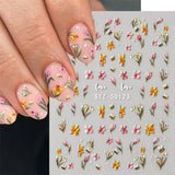 JMEOWIO 3D Nagelsticker Blumen Frucht Nail Art Sticker Selbstklebend Nagelaufkleber 5D Stereoskopische Decoratie Nageldesign Zubehör 4 Blatt