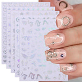 JMEOWIO Nagelsticker Mond Stern Schlange 10 Blatt Nail Art Sticker Selbstklebend Nagelaufkleber Aurora Decoratie Nageldesign Zubehör