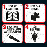 De drie??? - Misdaadpuzzel - De villa van de puzzels van KOSMOS 697976, 300 stukjes, Glow in the dark, Met UV-lamp, Lezen, Puzzel, Puzzels oplossen, Detectivepuzzel Vanaf 10 jaar Puzzel Naty Shop
