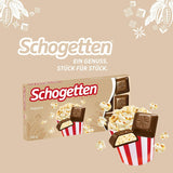 Schogentten popcorn 1 chocoladereep x 100 g, melkchocolade met popcorn en stukjes maïs, praktische losse stukjes. Een delicatesse. Stuk voor stuk.