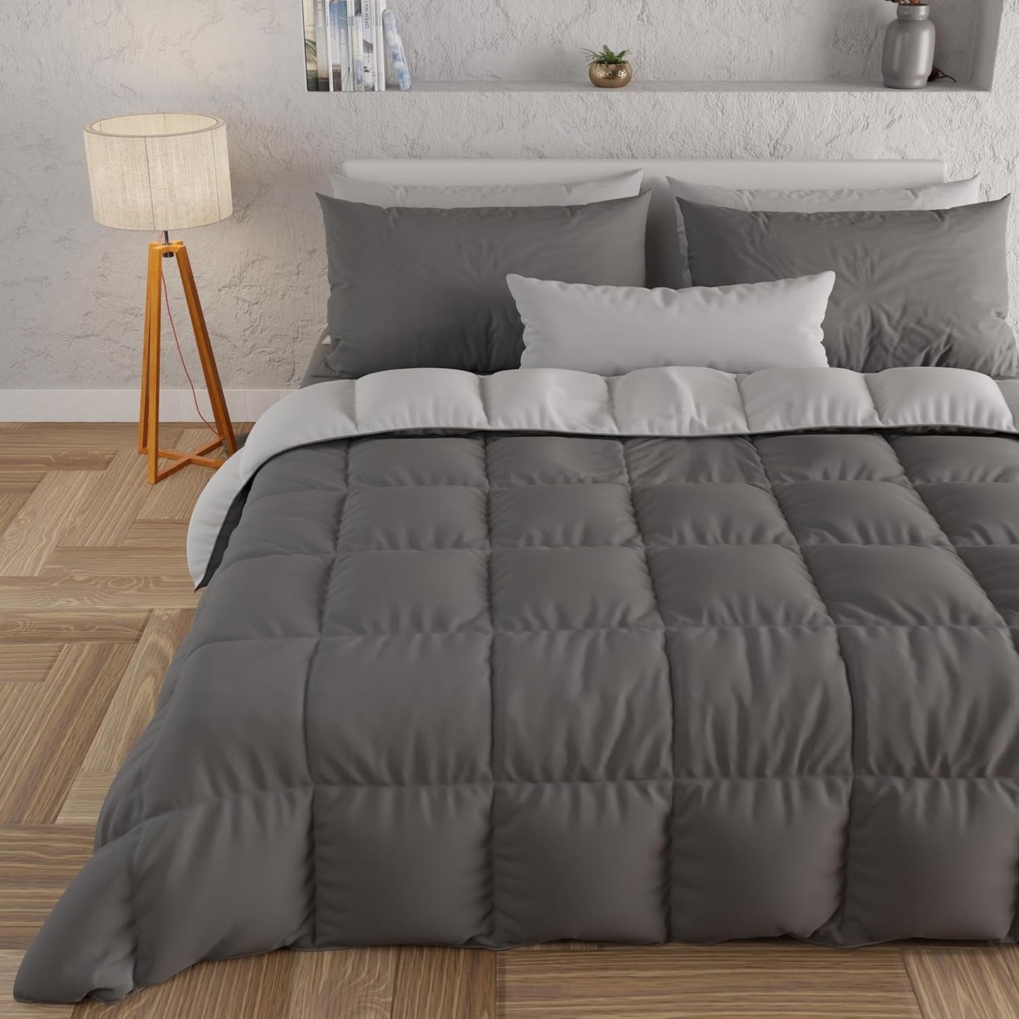 PETTI Artigiani Italiani - Winterdekbed voor tweepersoonsbed, maxi, monochroom, dubbelzijdig, wit, grijs, 100% Made in Italy Dekbedden en dekbedden Naty Shop Grijs Bedmaat 120-130X200: [Quilt 220 X 260 Cm]