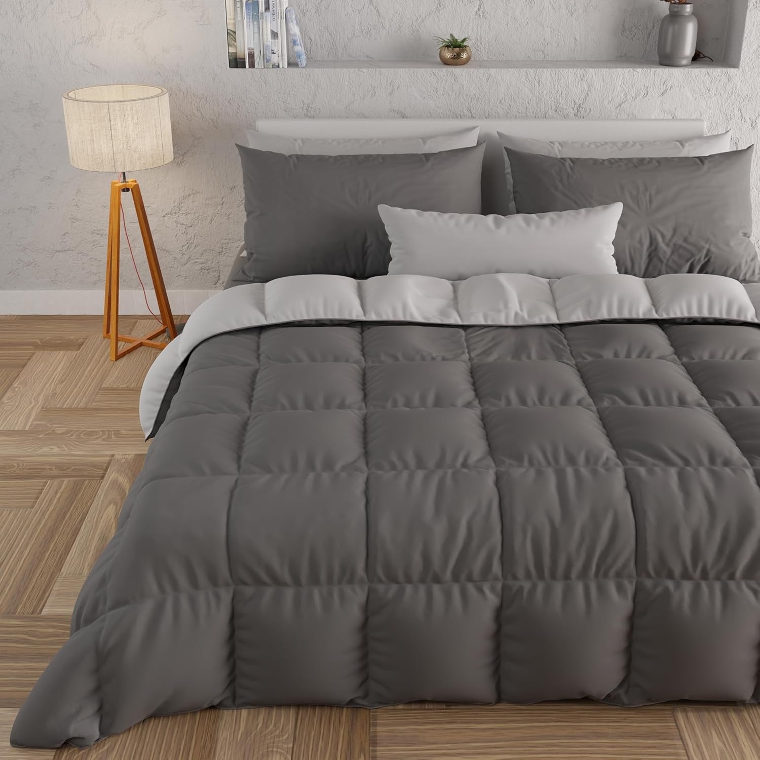 PETTI Artigiani Italiani - Winterdekbed voor tweepersoonsbed, maxi, monochroom, dubbelzijdig, wit, grijs, 100% Made in Italy Dekbedden en dekbedden Naty Shop Grijs Bedmaat 120-130X200: [Quilt 220 X 260 Cm]