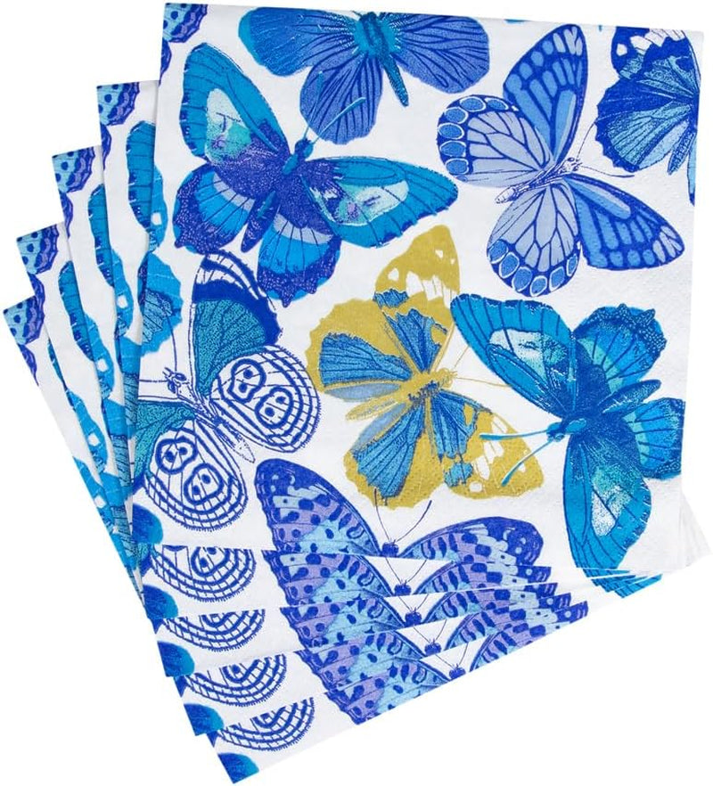 Vlinderservetten, blauw, 20 stuks per verpakking