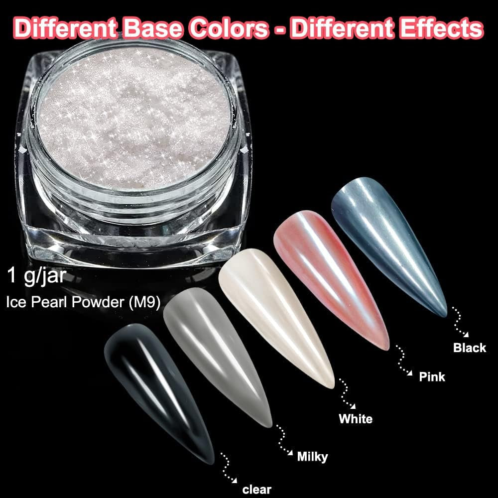2 Schachteln Weiße Perle Chrom Nagelpuder - Transparant Aurora Ice Shimmer Chrome Pigment Pulver Für Nägel, Glazed Donut Glitzerpuder Nails Spiegeleffekt-Glitter Nagelkunst-Pulver Für Diy-Salon