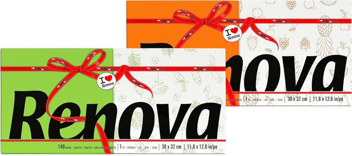 Renova Red Label papieren servetten, 140 servetten, half wit, gedecoreerd, halve kleur, standaardformaat