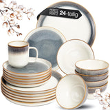 Moritz & Moritz TARENTO 24-delige serviesset voor 6 personen, grijs - Elegante hoogwaardige aardewerken bordenset - De serviesset bestaat uit 6 dinerborden, 6 dessertborden, 6 dinerborden en 6 kopjes