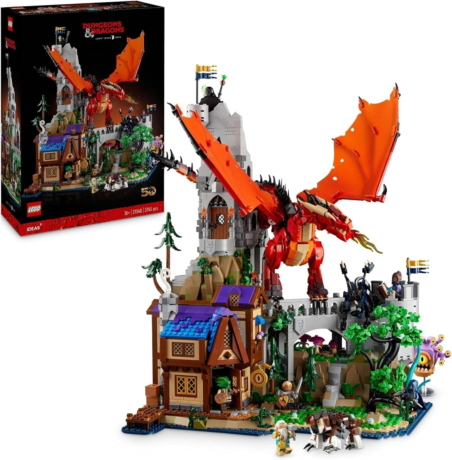 LEGO Ideas Dungeons & Dragons: De saga van de rode draak, bouwset voor volwassenen, Dungeons and Dragons cadeau-ideeën voor fans, fantasiebouwset, creatieve activiteit 21348 Bouwsets Besuche in LEGO-Store Standaard titel