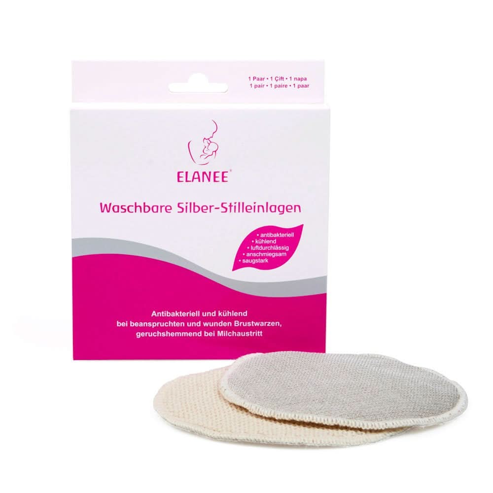 ELANEE Borstvoedingspads, zilver, antibacterieel en wasbaar - Zacht en verfrissend Voeding en borstvoedingsaccessoires Bebe Naty Shop 2 stuks (1 pak)