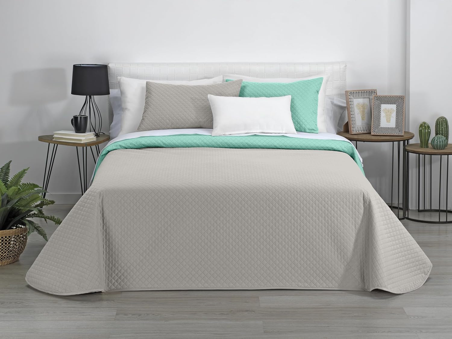 AVA | Omkeerbaar dekbed | Voor alle seizoenen | Kleur - Beige/Turkoois | Voor bed 180 Cm. (270 X 270 Cm. Ancho X Alto) | Gewatteerde quilt Quilts en quilts Naty Shop