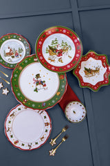 Hutschenreuther Happy Wintertime Red Christmas servies voor 6 personen, porselein, veelkleurig, 6 ontbijtborden, 6 dinerborden en 6 dinerborden, vaatwasser- en magnetronbestendig