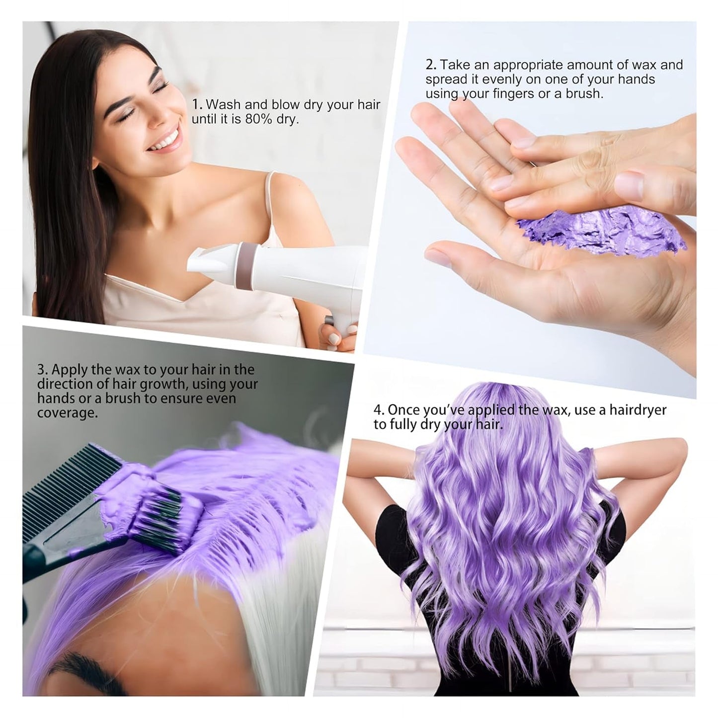 4.23oz Paarse haartint Tijdelijke haarkleur met borstels, Heren Dames Styling Haartoonwas, Instant Haarcrème Modder Natuurlijk Kapsel Pommade, DIY Cosplay Halloween Haarwas Haarverf Naty Shop